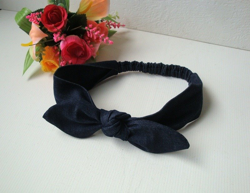 Dark blue denim rabbit ear hair band - Hair Accessories - Other Materials 