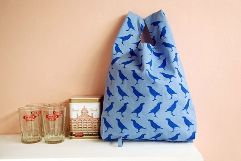 背心袋 H Bag-藍＋海藍印花 - Handbags & Totes - Other Materials Blue