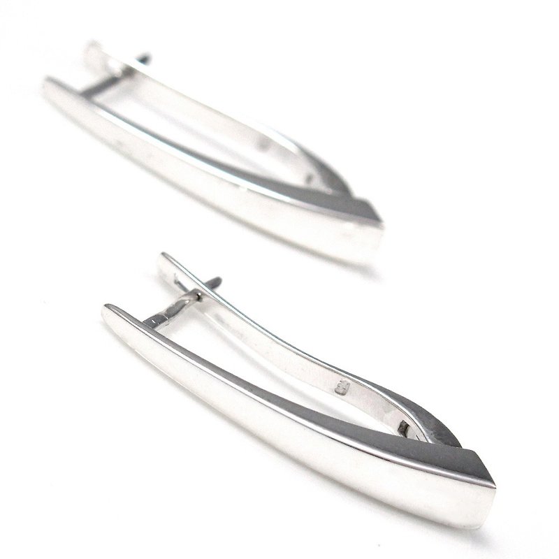 925 Sterling Silver Earrings Float Heart Embroidered Silver Earrings - 64DESIGN - Earrings & Clip-ons - Sterling Silver Silver