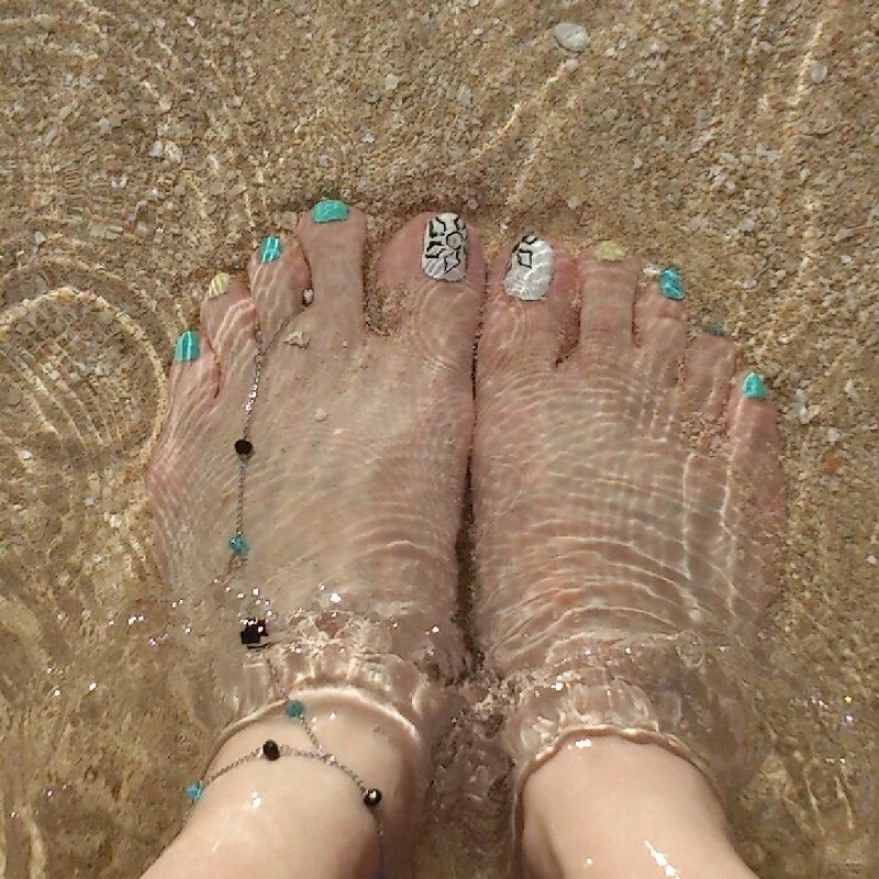 The toes should also be shiny~ Stainless Steel ring-toe anklet~Mysterious blue noble black crystal - สร้อยข้อมือ - วัสดุอื่นๆ สีดำ