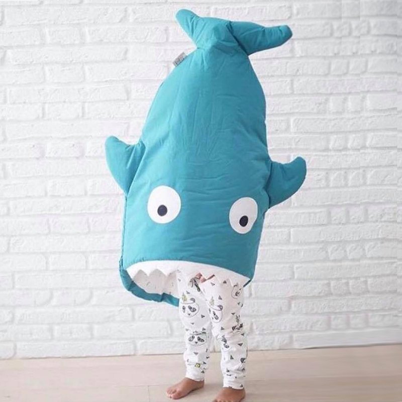 [スペイン語]サメはBabyBites綿の赤ちゃんの多機能寝袋をかむ - トルコ語青 - 出産祝い用贈物 - コットン・麻 ブルー