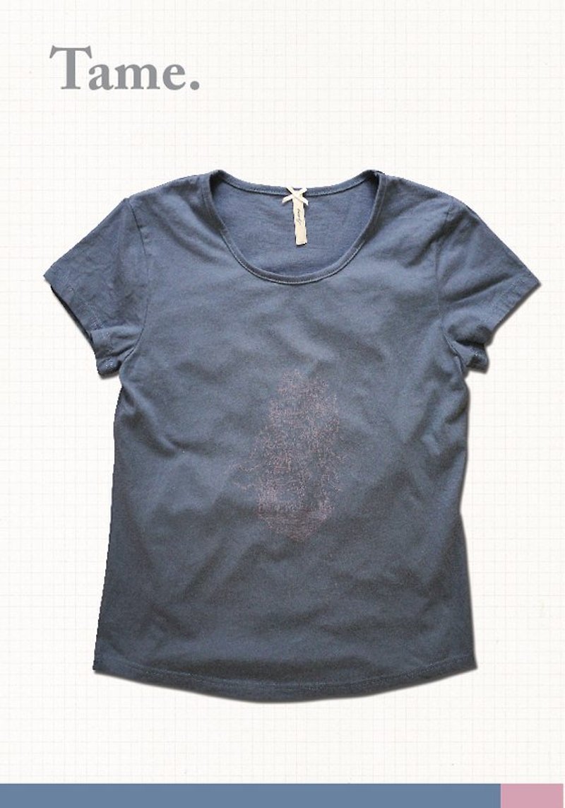 豢養 |灰藍| 手工網印T恤 - 女 T 恤 - 棉．麻 灰色