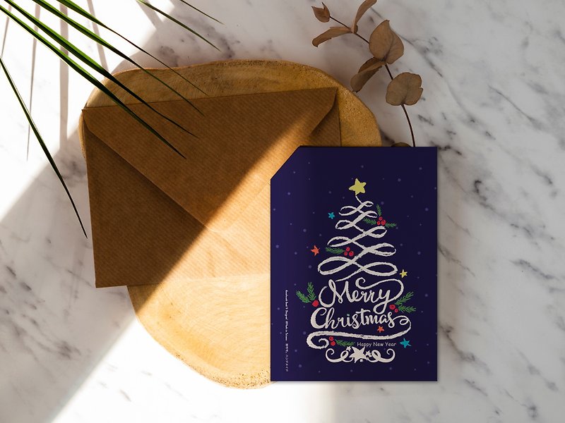パープル手描きクリスマスツリー [CM17073] ロココストロベリー WELKIN 手作りポストカード - カード・はがき - 紙 