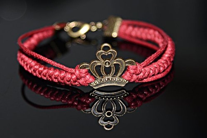 Crown hand-woven bracelet - Bracelets - Other Materials Red