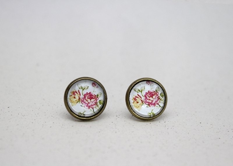 Bronze Hand-made Earrings-Flower Forest-Two-color Rose - Earrings & Clip-ons - Other Metals White