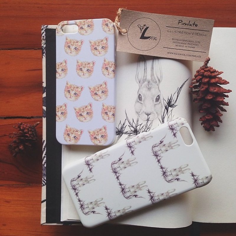 Rabbit&Cat iphone case - เคส/ซองมือถือ - พลาสติก สีกากี