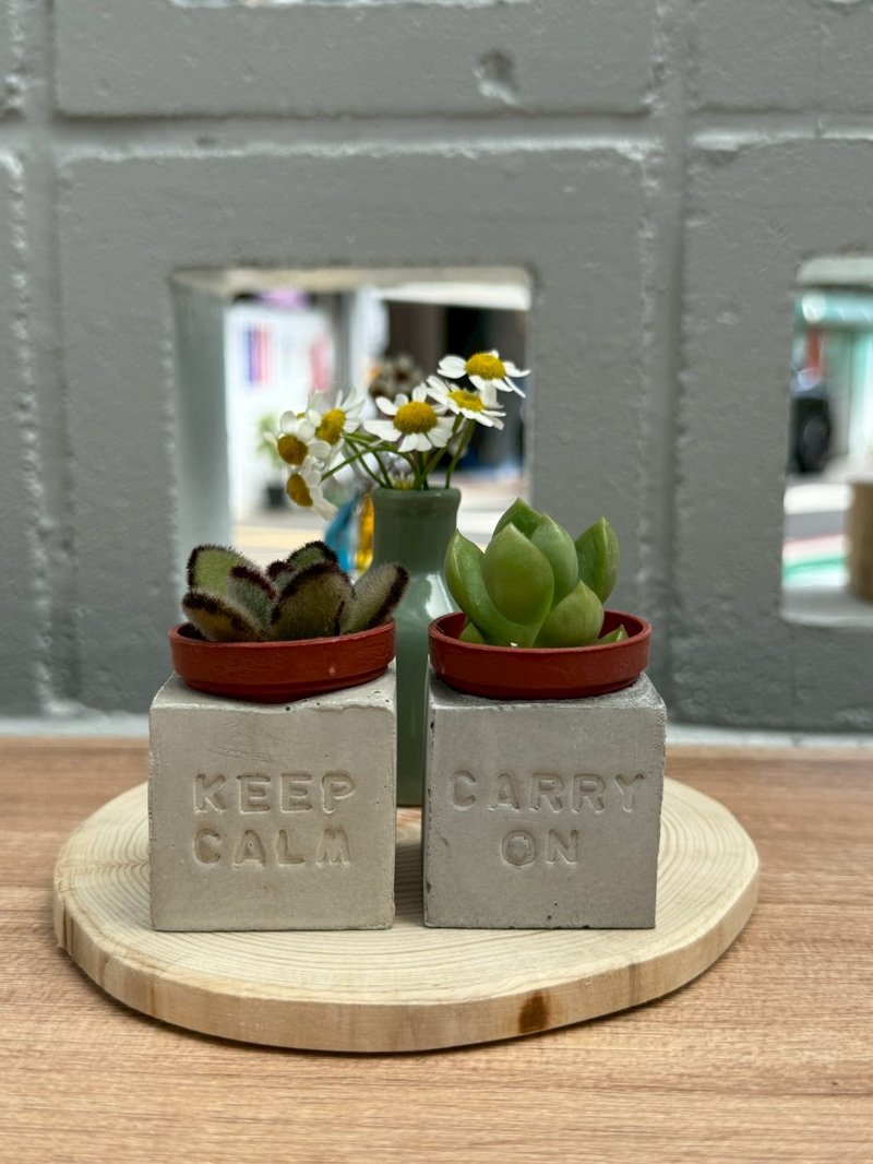 Keep Calm&Carry on 保持冷靜 堅持下去 磁鐵盆栽組 - 盆栽/植栽 - 水泥 灰色