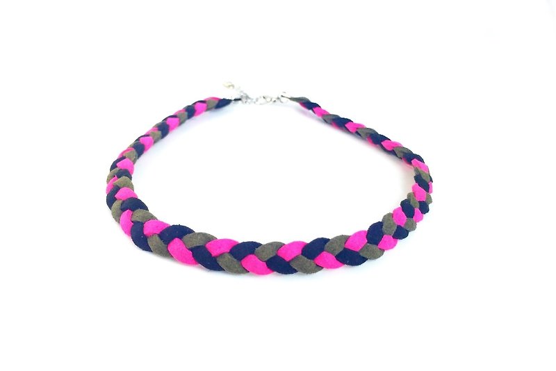 Black Pink Green-Three-color Twist Braided Rope Necklace - Necklaces - Genuine Leather Pink