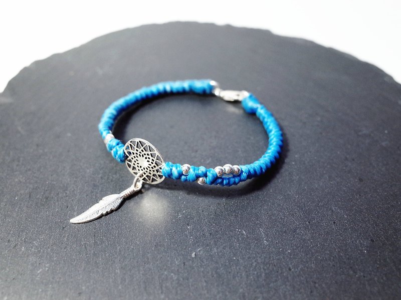 Wax Line Silk Bracelet , Feather Silver925 (17 colors) - Bracelets - Wax Blue