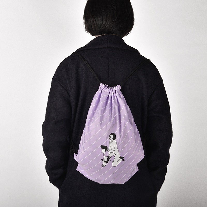 KIITOS作系列束口雙肩包-騎馬款 - 水桶包/束口袋 - 紙 紫色