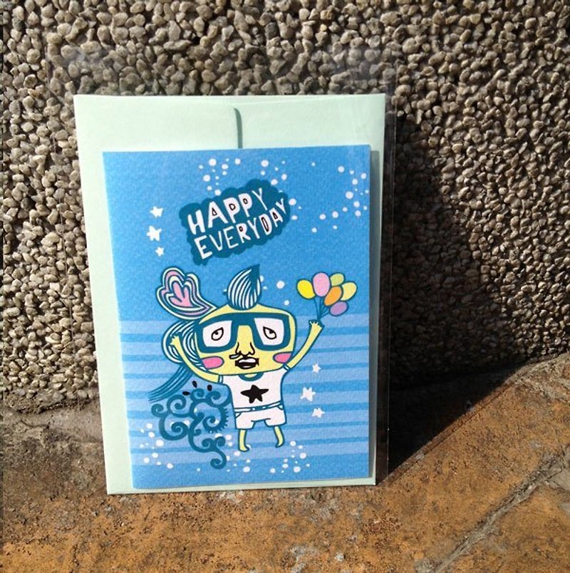 廢物奶泡插畫卡片-happy everyday - 卡片/明信片 - 紙 藍色