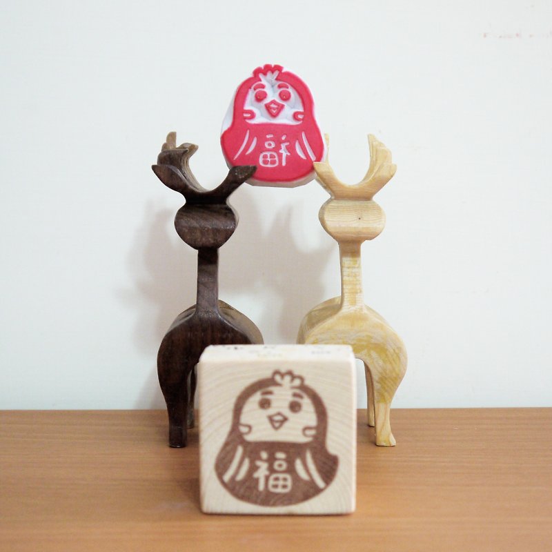 Hand carved rubber stamp_Chicken Fu Shen - Chinese New Year - Rubber Red