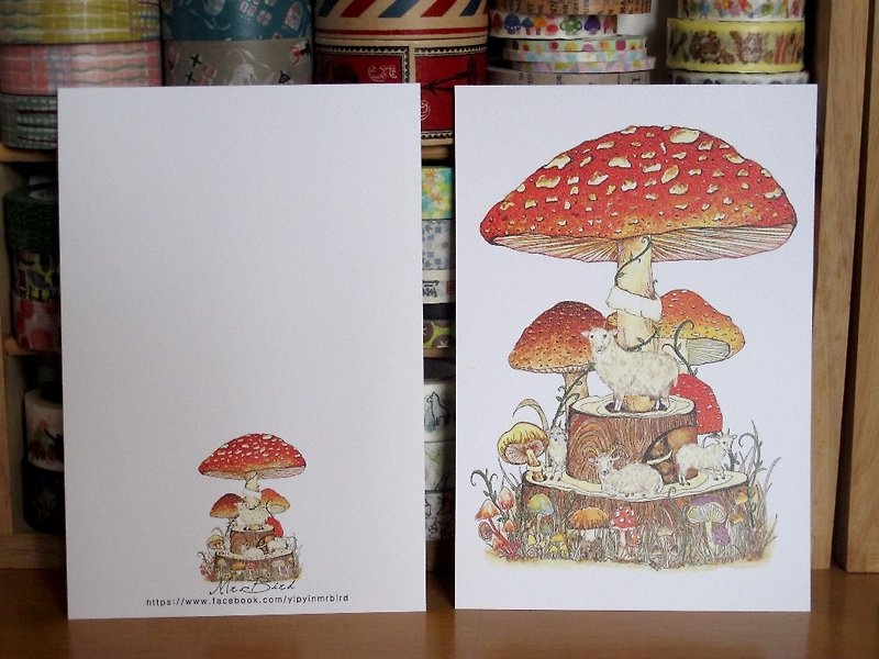蘑菇與羊明信片 - 心意卡/卡片 - 紙 橘色
