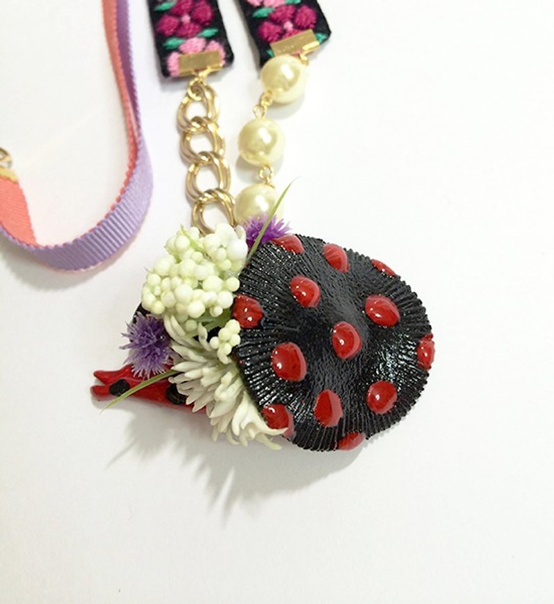 Mushrooms girls Story necklace - little dress - Necklaces - Acrylic Black