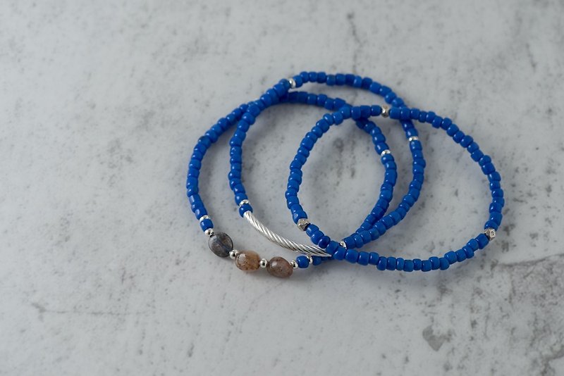 Colored glaze series. Sapphire blue glaze bracelet set. - สร้อยข้อมือ - กระจกลาย สีน้ำเงิน