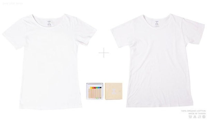 【IAN - Pure Plan】optionally two plain organic cotton T with a box of crayons - เสื้อฮู้ด - ผ้าฝ้าย/ผ้าลินิน ขาว