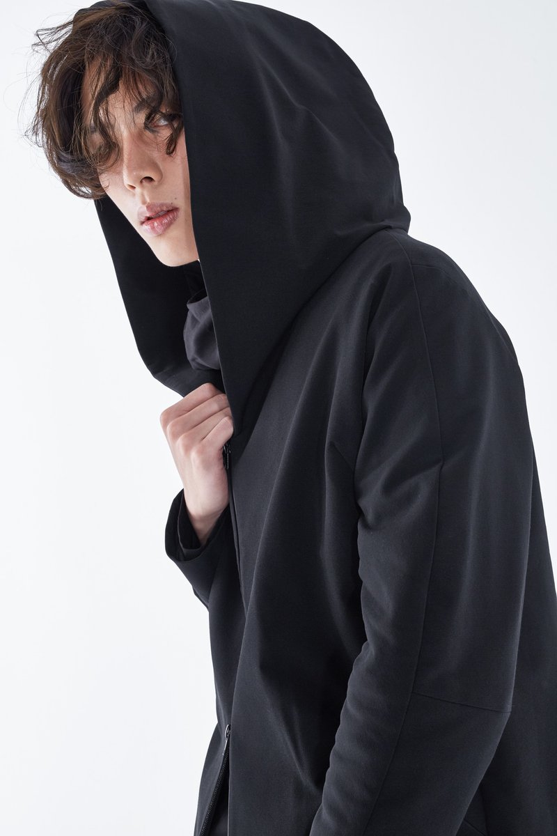 TRAN - dimensional cut large cap coat - Unisex Hoodies & T-Shirts - Other Materials Black