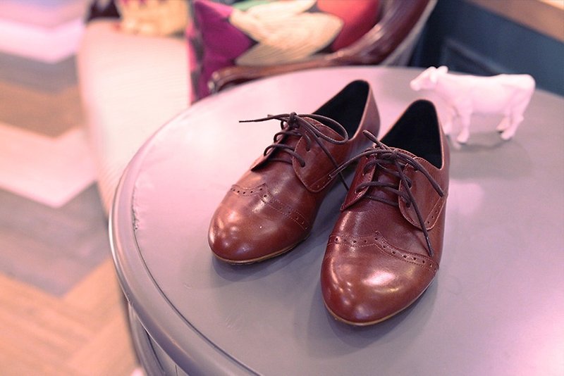 Retro brown Oxford shoes (spot + Pre-Order) - รองเท้าอ็อกฟอร์ดผู้หญิง - หนังแท้ 