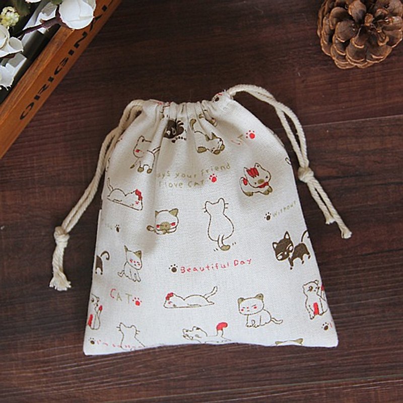 Customized large cute cartoon cat cotton linen storage bag drawstring bag drawstring bag - Toiletry Bags & Pouches - Other Materials 