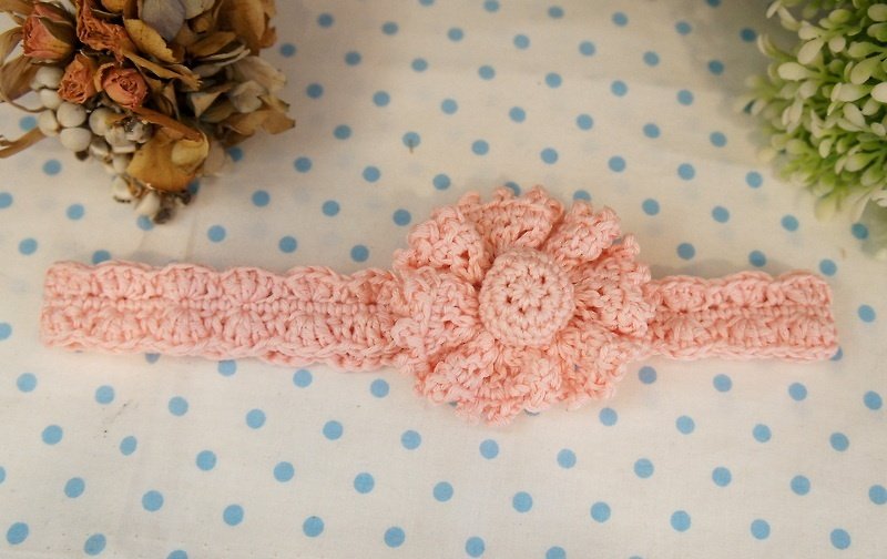 Hand-knitted organic cotton line sun flower baby pink hair band (Japanese organic cotton thread) - Baby Accessories - Other Materials Pink