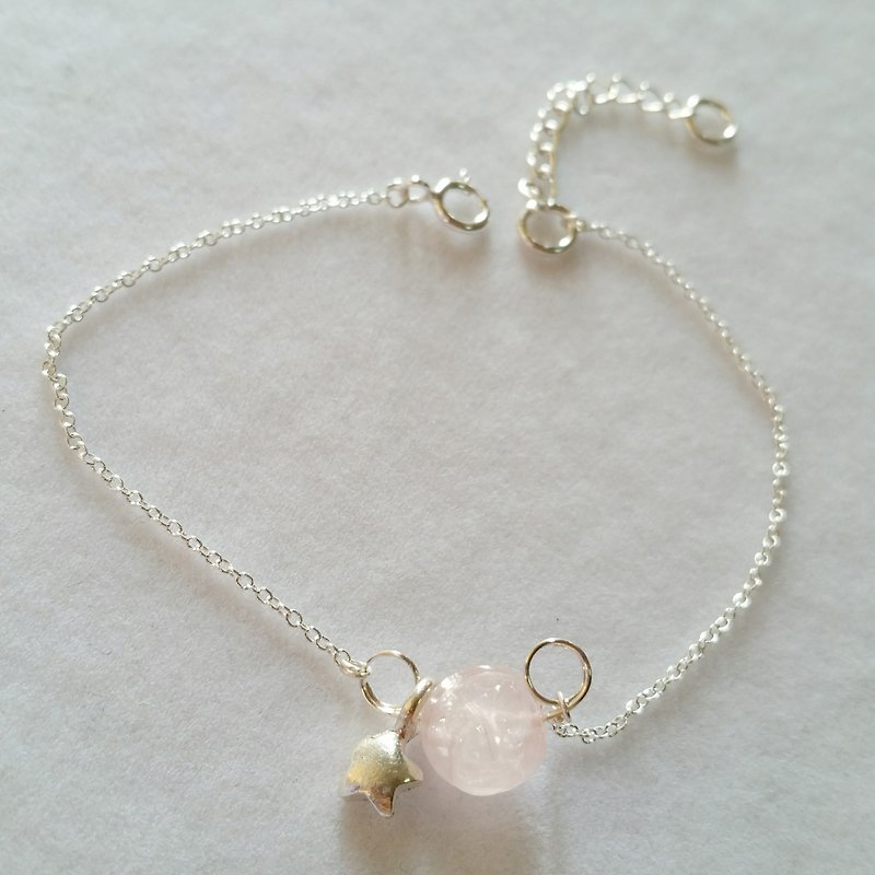 Small star, carved pink crystal sterling silver bracelet - Bracelets - Gemstone Pink