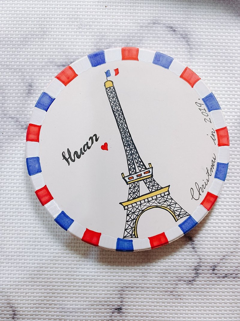 [Customized] Hand-painted Eiffel Tower water coaster - Other - Other Materials Multicolor
