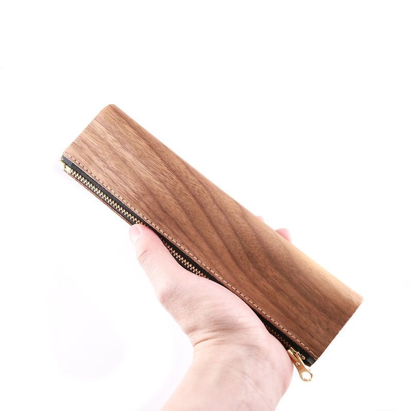 木皮革筆盒 - 鉛筆盒/筆袋 - 木頭 