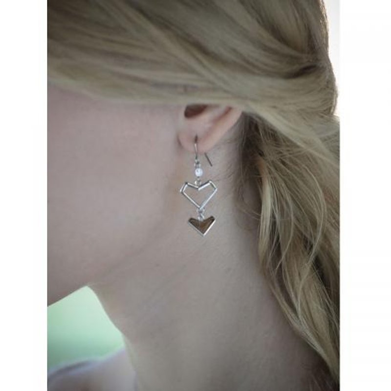 Heart Rock Long Hanging Earrings Silver/Rose gold plated with Swarovski crystals M6E - สร้อยติดคอ - โลหะ หลากหลายสี