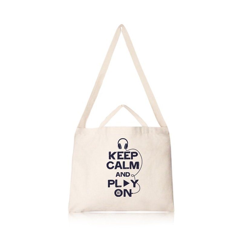 Keep Calm And Play ON Cultural and creative style horizontal canvas bag - กระเป๋าคลัทช์ - ผ้าฝ้าย/ผ้าลินิน สีกากี