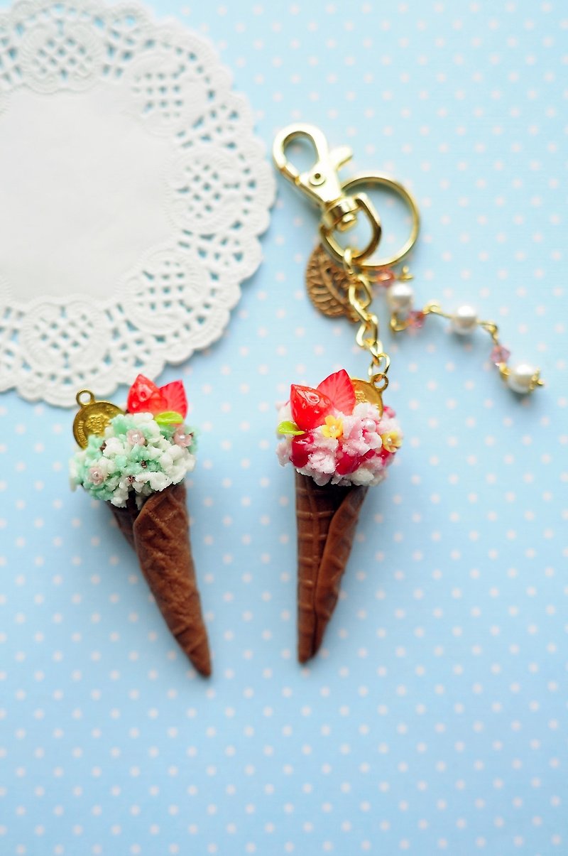 Summer Bouquet Cone Ice Cream-Mint Strawberry Flower & Strawberry Pink Flower / Two Flavors - อื่นๆ - ดินเหนียว สีส้ม