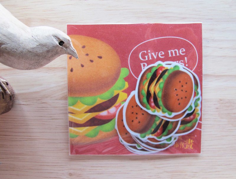[Give me a burger] sticker - สติกเกอร์ - วัสดุอื่นๆ สีแดง