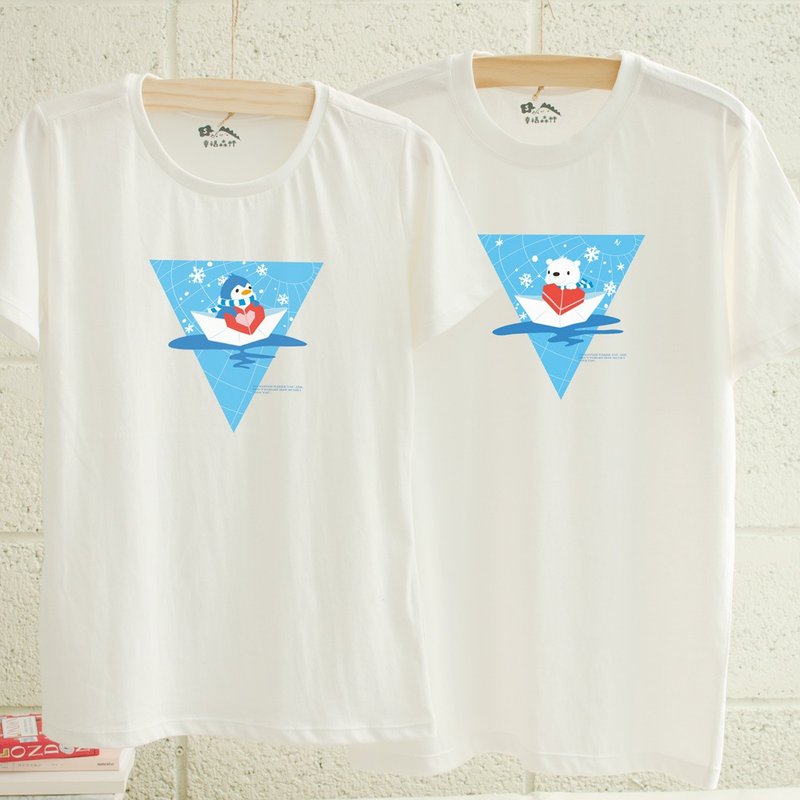 【情人節禮物】南極企鵝和北極熊 情侶裝 姊妹裝 棉T 短袖T-shirt - 女 T 恤 - 棉．麻 白色