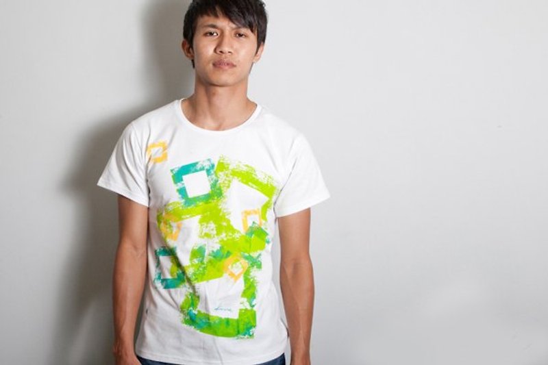 手繪手印TEE 【 Fruity 】男/女 - 男 T 恤 - 棉．麻 綠色