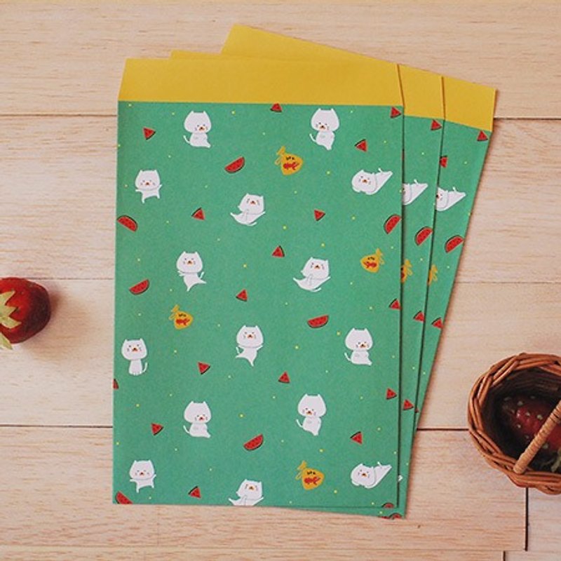 *Mori Shu*bun cat gift bags - (watermelon green 9 in) - วัสดุห่อของขวัญ - กระดาษ สีเขียว