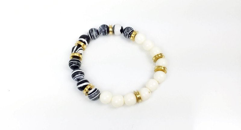Black and White Tread Stones - Bracelets - Other Materials White