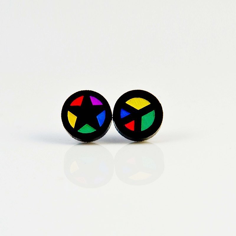 Color peace/color stars/anti-allergic steel needle/changeable clip type - Earrings & Clip-ons - Acrylic Multicolor
