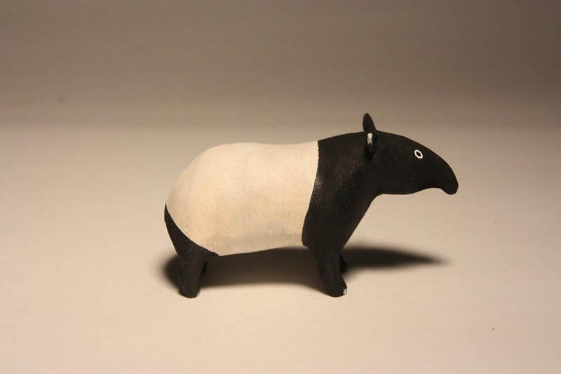 小動物ヒーリングの彫刻学科_黒と白のバクの夢バク（手​​彫りの木10P限定） - 置物 - 木製 ブラック