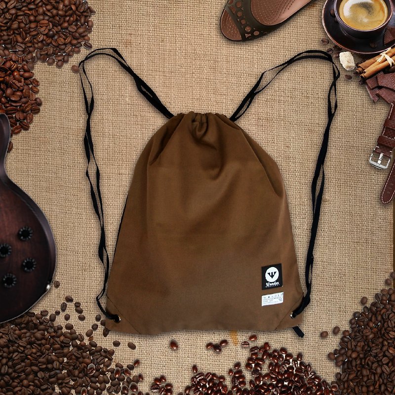 【メロウコーヒー]濃いコーヒーブラウン手作りキャンバスポーチ - ナップサック - その他の素材 ブラウン