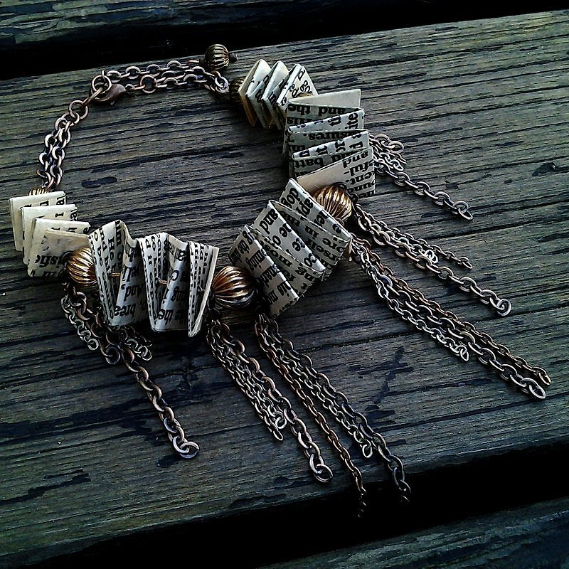 Muse recycled paper origami design [small crabs] retro bronze tassel bracelet - Bracelets - Other Materials Multicolor
