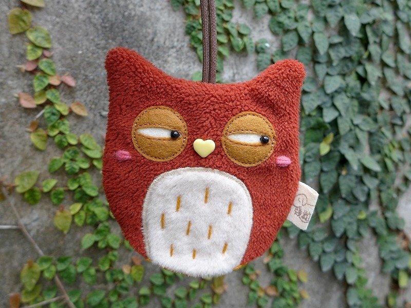 Owl key bag - (brick orange) - ที่ห้อยกุญแจ - ผ้าฝ้าย/ผ้าลินิน 