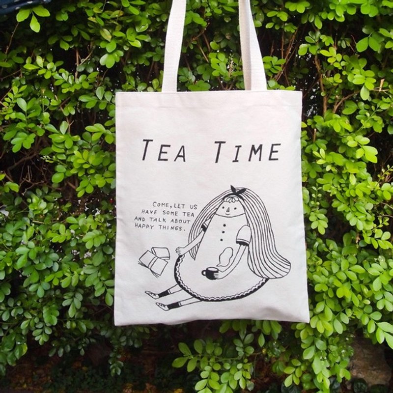 《Tea Time午茶時光》帆布袋 - 側背包/斜背包 - 其他材質 白色