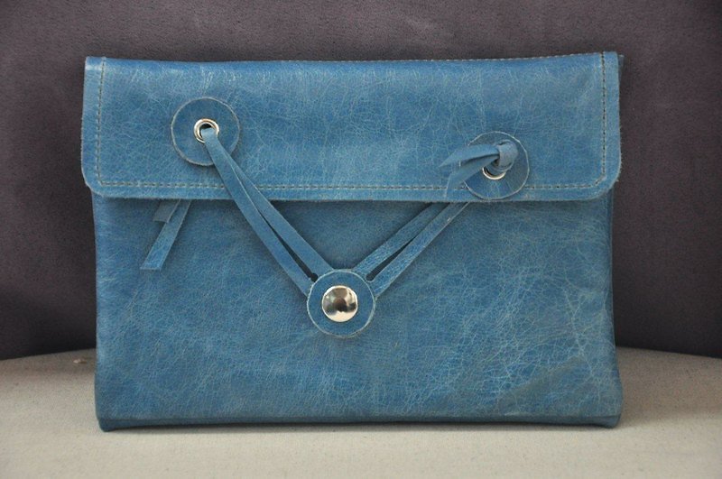 Papa's mini bag - กระเป๋าแล็ปท็อป - หนังแท้ สีน้ำเงิน