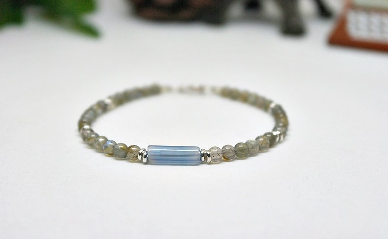 Natural Stone x Silver Button Bracelet <Blue Crystal Zero> -Limited x1- - Bracelets - Gemstone Blue