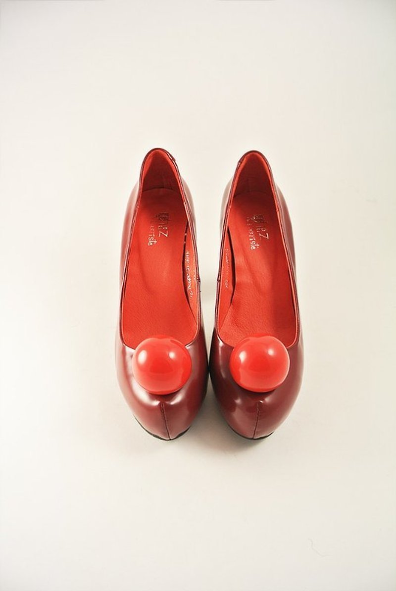 大馬戲團．小丑圓油紅不對稱高跟 - 女休閒鞋/帆布鞋 - 真皮 紅色