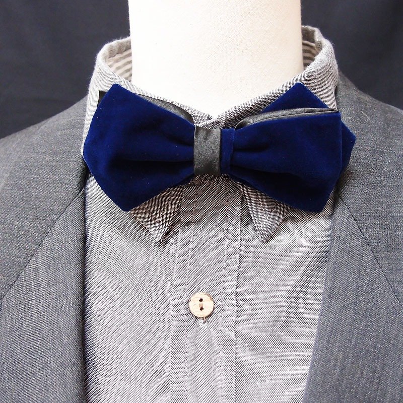 霧絨面寶藍/酒紅/黑領結 bow tie-雙面可用*情人節 - 領結/領巾 - 其他材質 藍色