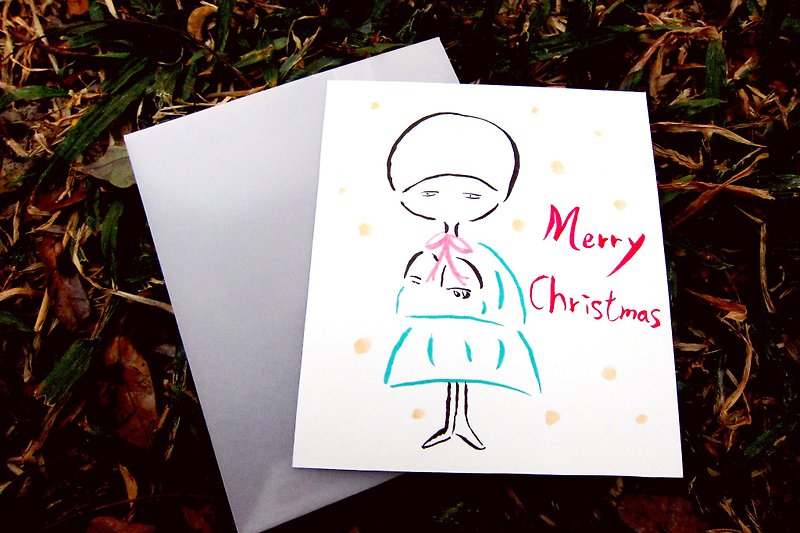 2014年のクリスマスに巨頭症を持つ少女 - ファッション - カード・はがき - 紙 レッド