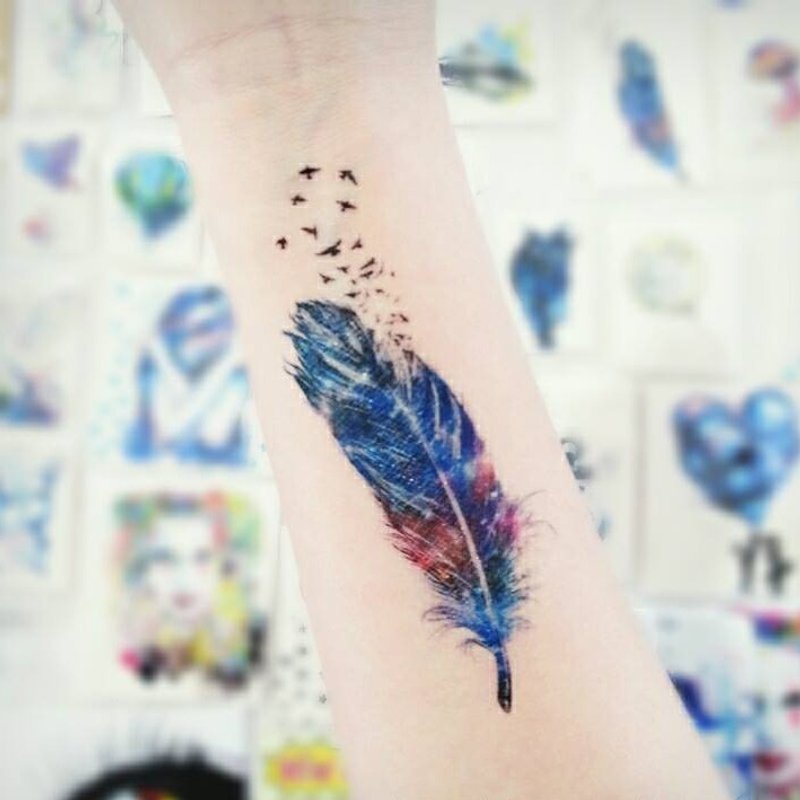 羽毛 紋身貼紙(大)  (Feather Tattoo Sticker) - 紋身貼紙/刺青貼紙 - 防水材質 多色