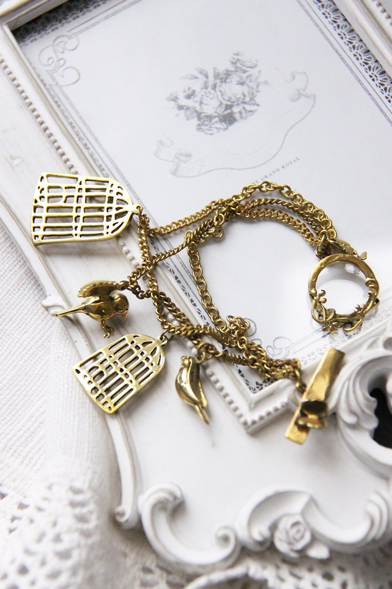 Bird and bird cage bracelet by linen. - Bracelets - Other Metals 