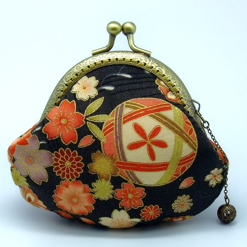 Japanese Kimono Fabric - Small clutch / Coin purse (JS-52) - Coin Purses - Cotton & Hemp Black