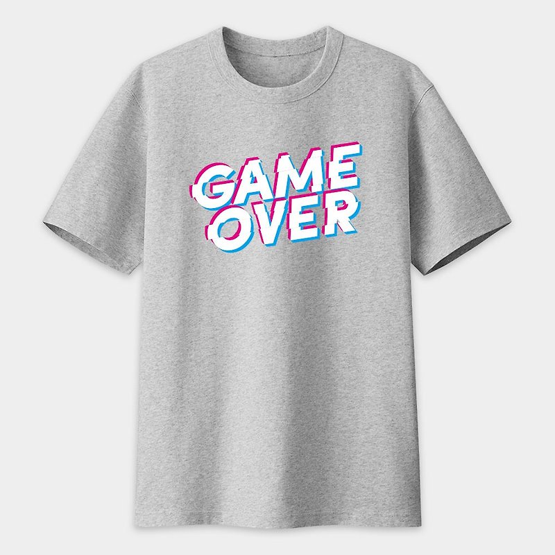 KUSO fun text stalk American cotton T Gameover parent-child couple large size T-shirt PS156 - เสื้อยืดผู้ชาย - ผ้าฝ้าย/ผ้าลินิน สีเทา